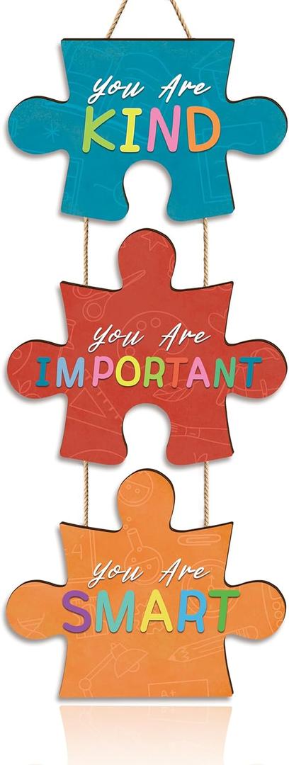 Motivational Quote Wall Hanging Sign,You Are Kind Wall Sign,Classroom Door Sign,You Are Smart Positive Quotes Wooden Hanging for Kids,Classroom Door Hanger for School Playroom Nursery (Colourful)