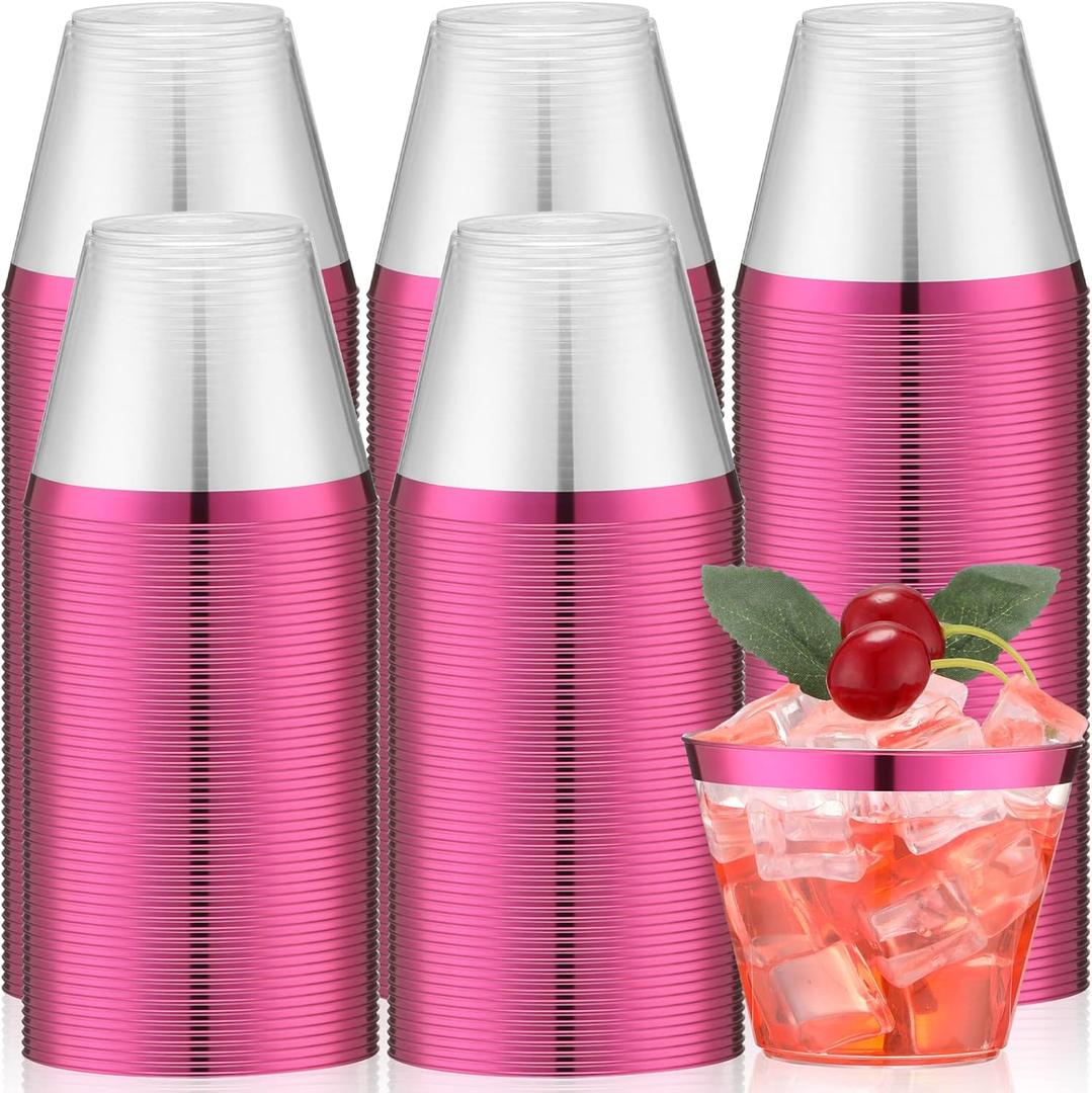 Lounsweer 100 Pcs 9oz Rimmed Plastic Cups Wedding Clear Cocktail Cups Heavy Duty Disposable  Drink Cooler Glasses for Birthday Bridal Shower Baby Shower Holiday Celebrations(Hot Pink) Lounsweer 100 Pcs 9oz Rimmed Plastic Cups Wedding Clear Cocktail Cups Heavy Duty Disposable  Drink Cooler Glasses for Birthday Bridal Shower Baby Shower Holiday Celebrations(Hot Pink)
