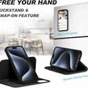 SHIELDON Case for iPhone 15 Pro, Genuine Leather Detachable Wallet Wireless Charging Folio Magnetic Kickstand RFID Blocking Card Slots Shockproof Case Compatible with iPhone 15 Pro 6.1" - Black