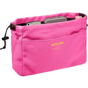 Vercord Canvas Handbag Organizers, Sturdy Purse Insert Organizer Bag in Bag, 10 Pockets Color Rose Small