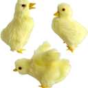 Pack of 3 Realistic Yellow Baby Duck Figurines - Lifelike Plush Ducklings Spring Duckies Farm Animal Easter Decoration Barnyard Ornaments Photo Props