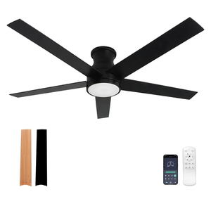 52 inch flush mount ceiling fan with light and Remote Control.5 Blade black ceiling fan flush mount,6 speed Quiet Reversible DC Motor,Low Profile Ceiling Fans for Living Room Bedroom