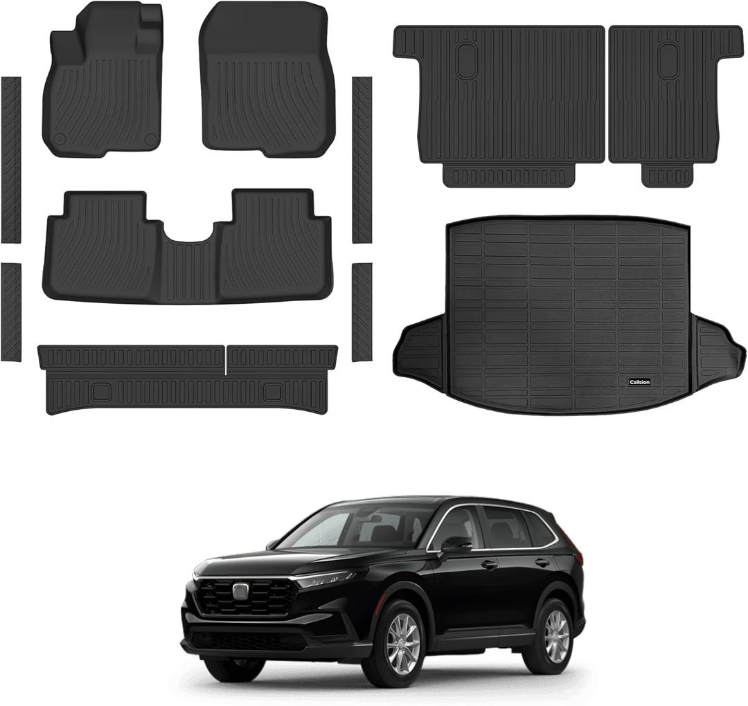 Floor Mat Set for 2017-2022 Honda CR-V (NOT FIT Hybrid)All-Weather Floor Mats & Trunk Liner & Backrest Mat & Door-Sill Protector, Stain-Resistant Car Floor Liners for Honda CRV Accessories