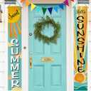 Deroro Sweet Summer Boho Sun Porch Banner Sign, Hello Sunshine Sunrise Cloud Bohemian Front Door Decorative Hanging Banner Flag, Yellow Teal Seasonal Decoration Home Outdoor Decor