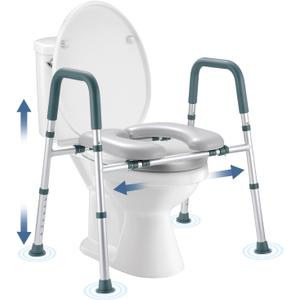 Raised Toilet Seat with Handles, Toilet Seat Riser for Seniors with Adjustable Height & Width, 400lb Cozy Padded Elevated Toilet Seat for Elderly, Handicap and Disabled, Fit Any Toilet