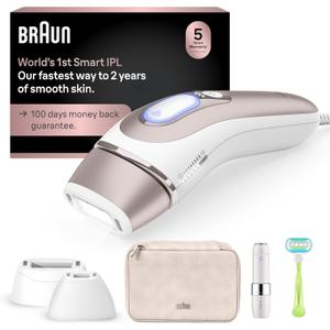 Braun Smart IPL, Skin iExpert Pro 7: at Home Laser Hair Removal for Women and Men, Permanent Visible Hair Reduction, with Free App, Vanity Case, Venus Razor, 2 Smart Heads, Facial Trimmer, IPL7219 (White/Bronze New)