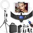 LED Ring Light with Stand and Phone/iPad Holder, 19 Inch 60W Bicolor 3000K-5800K Large Circle Light with Remote Controller for Photography/YouTube Video/Self-Portrait Shooting/Live-Stream