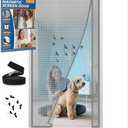 Magnetic Screen Door Left Right Side Opening Polyethylene Terephthalate Mesh Greater Than Fiberglass and Polyester Easy Install (Screen 34"x82", Grey Stripe)