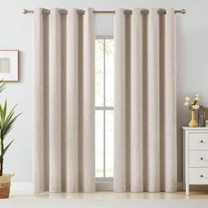 Melodieux Elegant Cotton Room Darkening Blackout Curtains for Living Room Bedroom Thermal Insulated Grommet Drapes, 52 by 84 Inch, Beige (1 Panel)