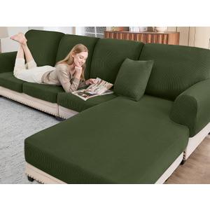 BT.WA Sectional Couch Covers for Sofa Cushion L Shaped Couch Cover Washable Soft Couch Cushion Covers Stretch Sofa Slipcovers(2-Piece for Sofa Armrest Cover, Green)