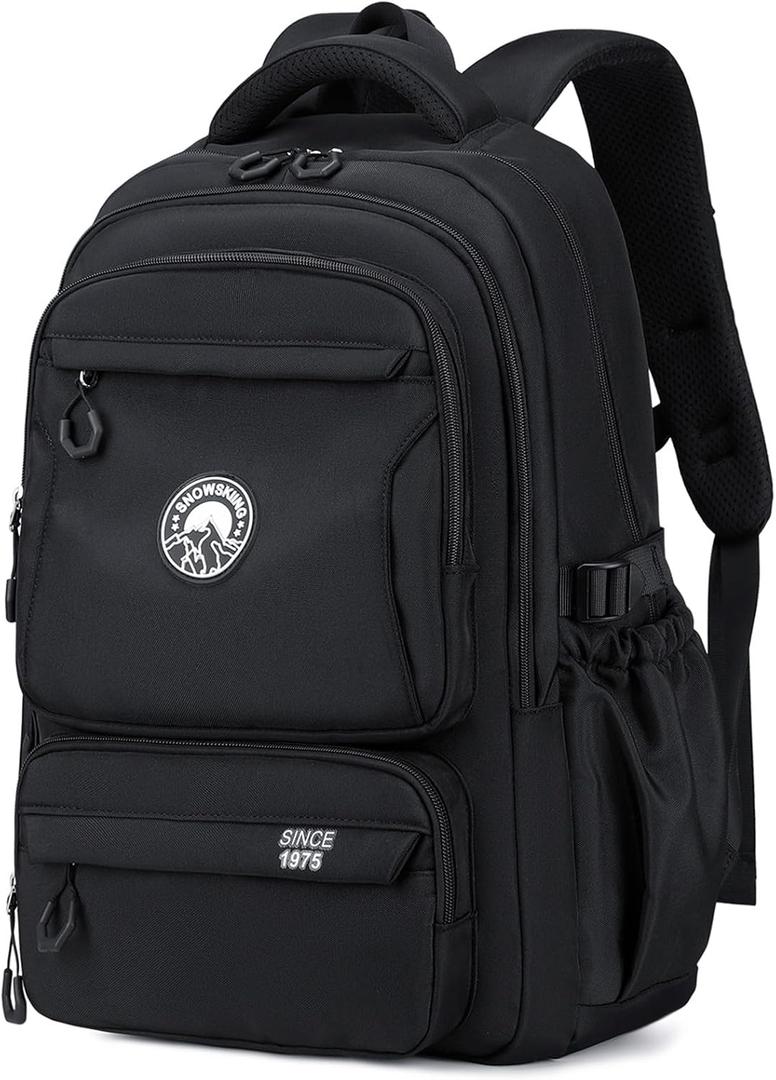 15.6" Laptop Backpack, Water-Resistant Travel Backpack with Luggage Strap, Durable School Bookbag for Teens & College Students (Black)