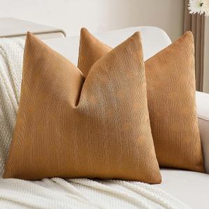 FUTEI Bronze Chenille Decorative Throw Pillow Covers 18x18 Inch Set of 2,Soft Cozy Striped Geometric Patterns Cushion Case,Modern Home Decor for Couch Bed Living Room