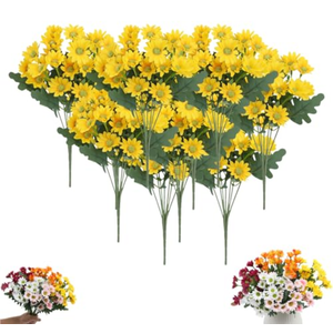 Artificial Mums for Outdoors, Waterproof & Windproof Faux Fall Flowers, Vibrant, Realistic & Low Maintenance, No Fading, for Outdoor Planters Porch Garden Patio (#5,10 Bundle)