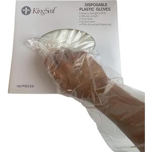 KingSeal Poly Elbow Length Disposable Gloves, 21 inch Length, Embossed, OSFM (100 Count (Pack of 1))