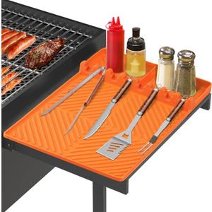 Silicone Grill Mat with Drip Pad, Premium Blackstone Griddle Accessories for Outdoor Grill Kitchen Counter, Heat-resistant BBQ Accessories for Side Shelf (Orange)