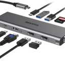 USB C Hub, EUASOO USB C Adapter, 10in1 Mulitiport Adapter Dongle 1000M RJ45 Ethernet, 4K HDMI, USB 3.0 Ports, 100W PD Charging Port, Compatible for MacBook Pro, Chromebook, XPS and USB C Laptop