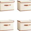 Tuza 4 Pack Storage Bins with Lids, Collapsible Closet Organizer Container, Fabric Organizer Box with Handles, Decorative Storage Boxes with Lids for Organizing Clothes, Books, File, White, Large