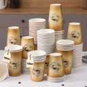 Clawsoff 180 Pack 16 oz Disposable Paper Coffee Cups, Hot/Cold Drinking Cups, coffee, Juice, Retro Design, Leak-Proof, Party, Picnic, Events, Travel, Offices, Shops