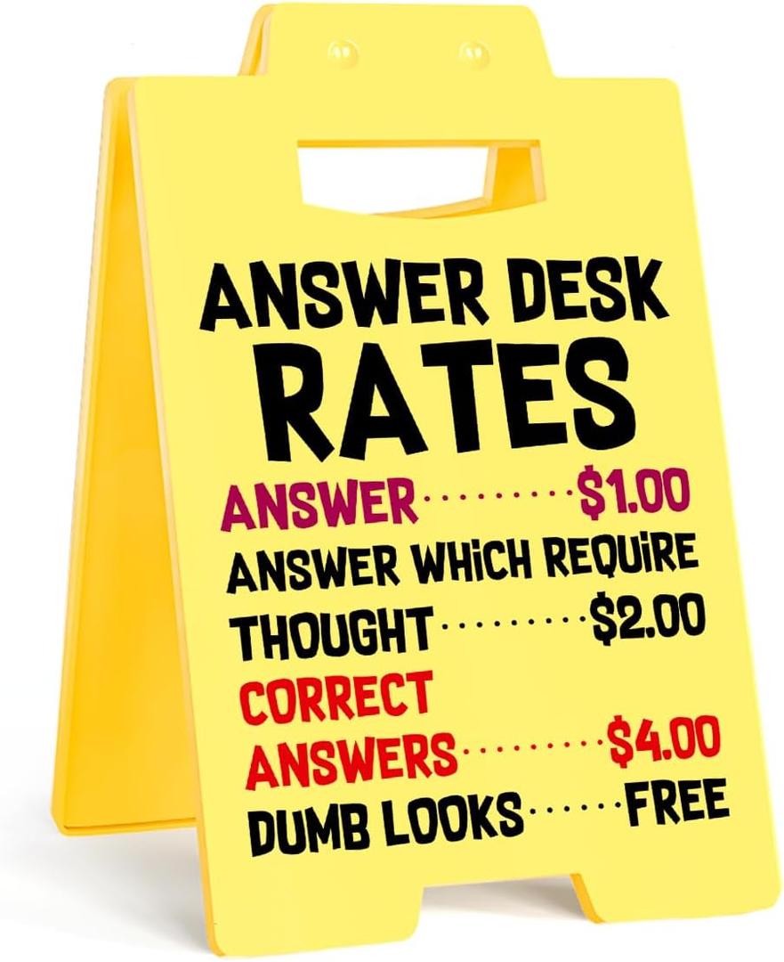 2 x Funny Office Decor Sign Answer Desk Rates Sign for Coworker Teammate Employee Boss Office Desk Cubicle Decor for Birthday Christmas 3.9 x 6.3 Inches Yellow