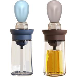 Oil Dispenser with Brush - 2 Pack Glass 2 IN 1 Olive Oil Dispensing Bottle with Basting Brush for Cooking Frying Baking Kitchen, 180ml, T-OB21 Blue+Grey