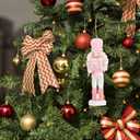 5 Pcs Christmas Pink Nutcracker Ornaments, Wooden Hanging Decorations 5 Inch Tall Nutcracker Figures for Xmas Tree Holiday Party