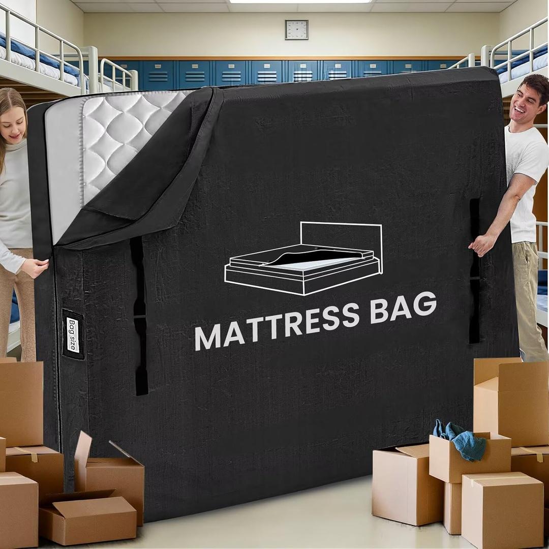 Mattress Bags for Moving and Storage, BETU Waterproof Mattress Protector Twin XL Mattress Cover with 8 Heavy Duty Handles and Zipper Extra Thick Moving Supplies for Dorm Reusable (82x42x13.5 Black)
