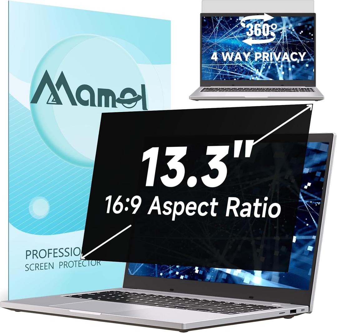360 Privacy Screen for Laptop 13.3 Inch 16:9, 4 Way Computer Monitor Privacy Shield, Matte Anti Glare Blue Light Filter Compatible with Lenovo Hp Dell Acer Asus Thinkpad Envy Xps