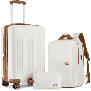 Kono Luggage Sets 3 Piece Expandable Carry On Travel Luggage 20 Inch TSA Lock Spinner Wheels Hardshell Suitcase Set(Cream White,3 Piece Set)