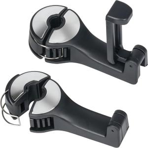 TOOVREN Upgraded 2 Pack Car Headrest Hidden Hook 2 in 1 Car Seat Hooks with Phone Holder for Purse, Backpacks, Toys, and Even Bottle Storage Organizer (Silver)