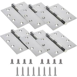 6-Pack 4.5 inch X 4.5 inch Heavy Duty Commercial Door Hinge Thickened, with Silent Steel Plain Ball Bearing, Thickness 3 mm Stainless Steel Door Hinges, Square Corners with 48 Screws, Silver