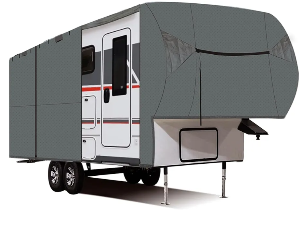 labwork Travel Trailer Cover RV Cover Camper Cover Windproof 5th Wheel RV Cover Motorhome RV Outdoor Camper Cover Fits 33-37 Foot Non-Woven Fabric with Accessories