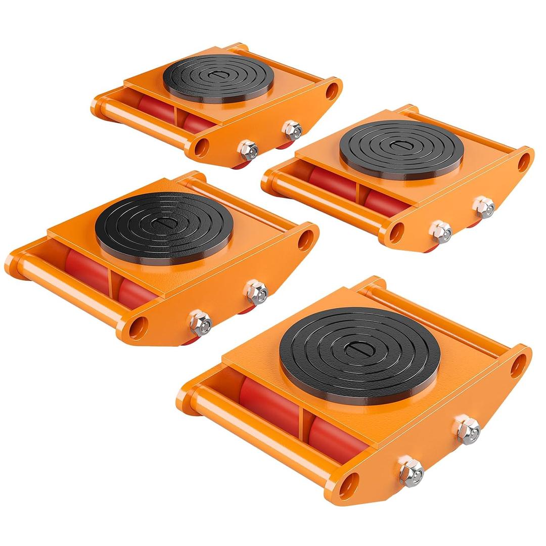 4PCS Machinery Skates, 17637LBS/8T Machine Moving Skates, Heavy Duty Machinery Mover Dolly with 360 Rotation Disc and 4 PU Wheels for Moving Equipment, Orange