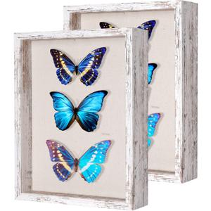 2 Packs 11x14 Shadow Box Frame with Linen Back - Sturdy Rustic Memory Display Case of Flower, Pictures, Medals and More, Distressed White
