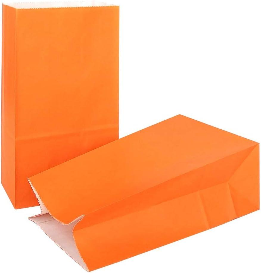 KEYYOOMY Small Orange Paper Bags Orange Party Goodie Bags Party Favor Bag Paper Lunch Bag (100 CT, 4.7x2.4x8.7 In)