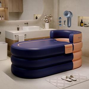 Foldable Portable Soaking Inflatable Bathtub with Electric Air Pump,Eco-Friendly Bathing Tub for Shower Stall,One-piece Bath Cover Design with Zipper, Keep Temperature Long Time (Grapefruit Orange)