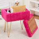 Wimarsbon Faux Mink Fur Storage Ottoman, Modern Soft Footstool, Storage Bench with Metal Legs, Vanity Seat, Fur Stool, Ottoman Coffee Table, Makeup Chair, Vanity Stools for Bedroom (Rose Red)