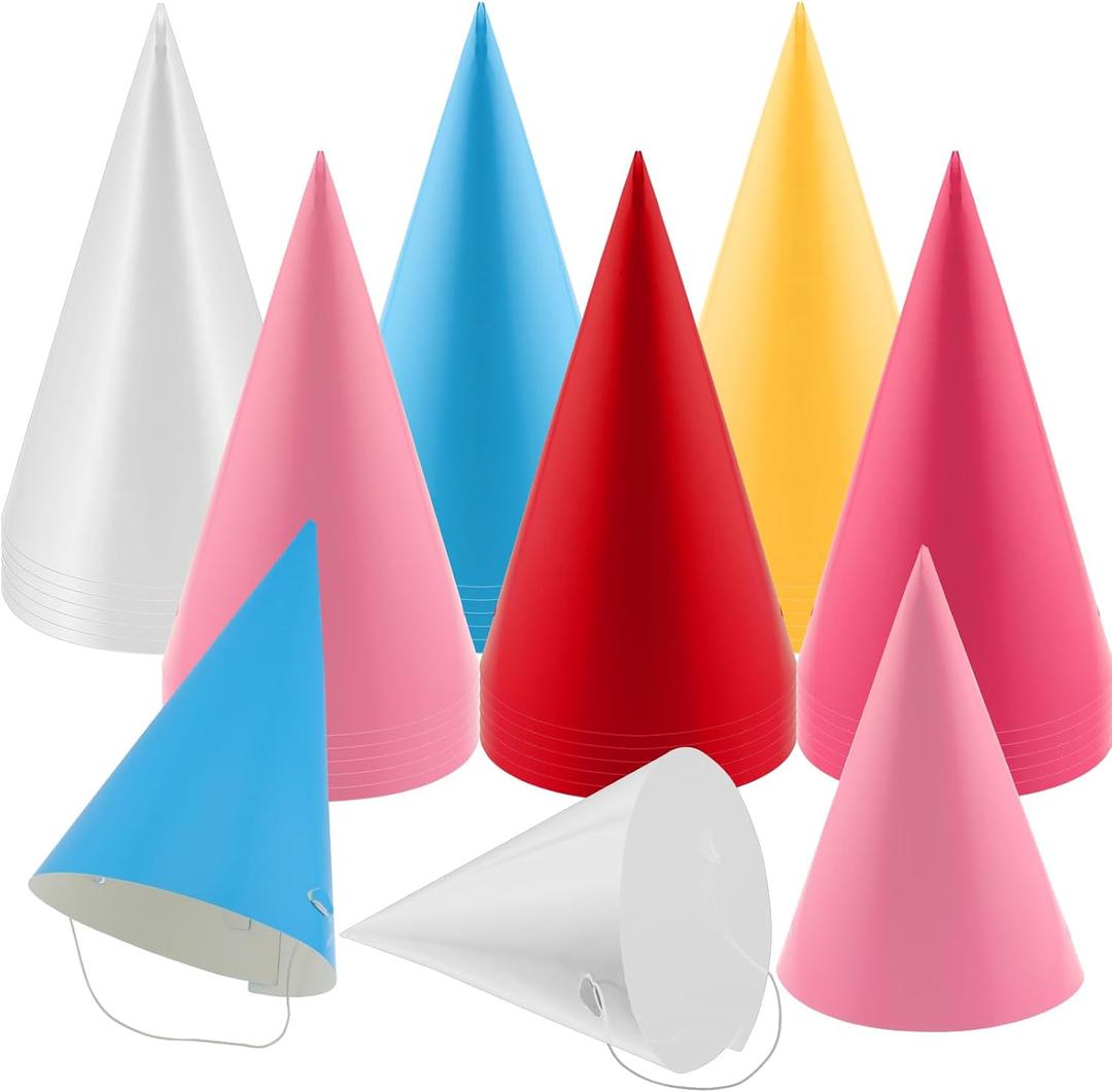 24 PCS Pastel Birthday Party Cone Hats Party Hat with Elastic String for Kids and Adults Birthday, Baby Shower, Bridal Shower
