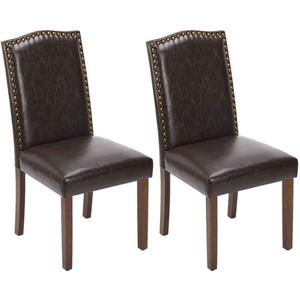 Kitchen Chairs Set of 2 Modern Upholstered Fabric Seat with Nail head Trim and Ergonomic Lumbar Support for Living Room and Rustic Farmhouse Dining Area, Dark Brown