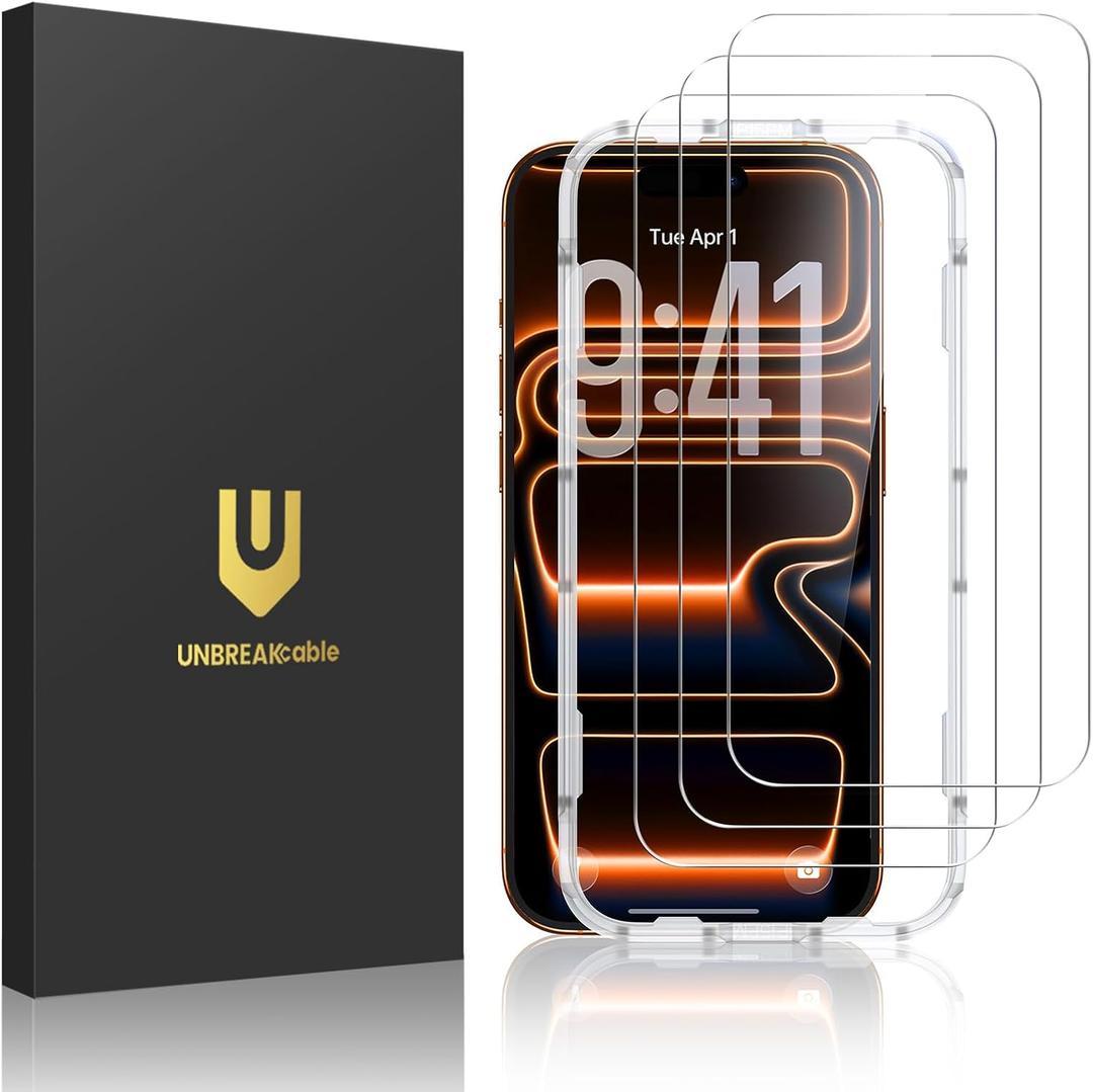UNBREAKcable 3-Pack Screen Protector for iPhone 17 Pro Max, Double Shatterproof Tempered Glass [Easy Installation Frame] [9H Hardness] [99.99% HD Clear] [Case Friendly] for iPhone 6.9 inch