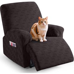 TAOCOCO Recliner Cover 3 Pieces Recliner Chair Covers, Stretch Jacquard Reclining Chair Cover, Furniture Protector Sofa Slipcovers Couch Covers with Elastic Bottom for Kids, Pets (Chocolate) (1 Seater)