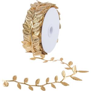 21.9Yards Gold Leaf Ribbon,Artificial Leaf Ribbon,Gold Leaf Trim for DIY Craft Garland Wrapping,Baby Shower Party,Wedding,Cake,Garland Hair & Home Decorations(Golden)