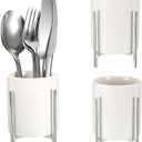 JUXYES Pack of 3 Ceramic Silverware Holder For Party Table, White Cutlery Holder Holder With Silver Metal Bracket, Small Flatware Caddy Organizer Utensil Holder Organizer for Kitchen Dining Tables