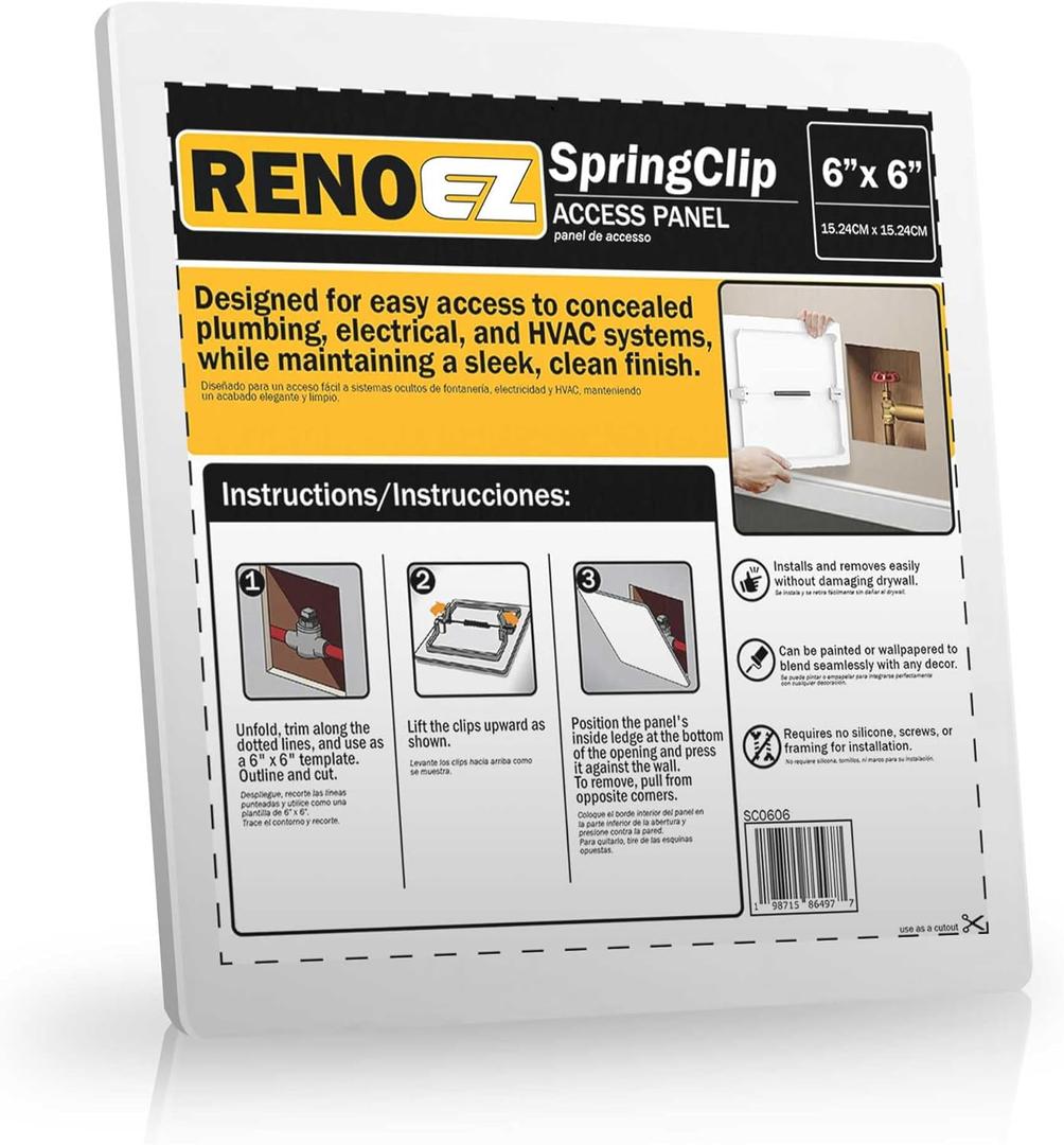 Access Panel For Drywall - 6x6 inch - No Tools Required - Wall Hole Cover - Access Doors For Drywall - Spring Loaded for Wiring | HVAC | Plumbing - Textured White (1)