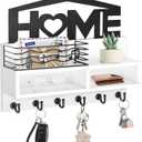 VIS'V Key Holder Wall Mount, Decorative Wooden Mail and Key Organizer with Storage Basket and Shelf, 2 Compartments, 6 Hooks, White