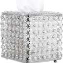 Sumnacon Crystal Square Tissue Box Cover - Decorative Tissue Box Holder, Sparkling Cube Tissue Holder for Bathroom Dresser Night Stand Table Car Store Office Home Decor, Silver