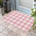 Pink Gingham Buffalo Check Doormat Welcome Mats Rugs Carpet Outdoor/Indoor for Home/Office/Bedroom,30(L) X 18(W),Pink White