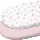 Gllquen Baby Bassinet Sheets 2 Pack, 100% Organic Cotton Bassinet Fitted Sheets for Girls Boys, Soft & Breathable Unisex Baby Mattress Sheet for Standard Bassinets 33"x17"(Pink)