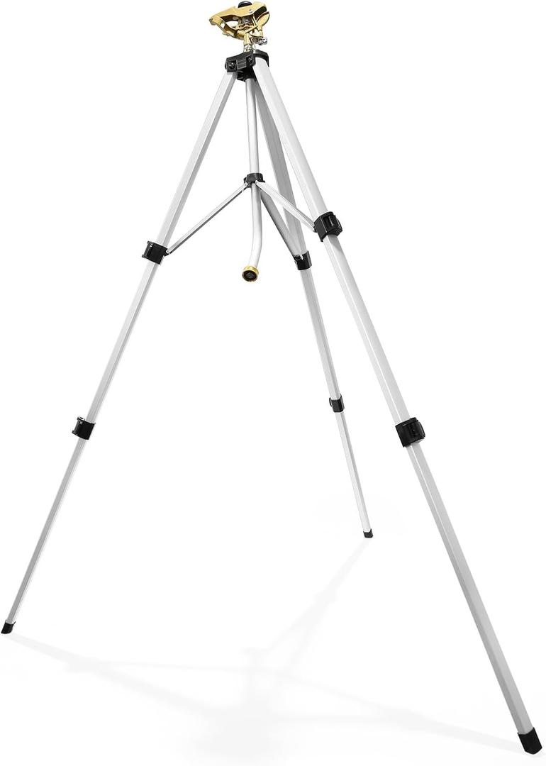 RESTMO 48 Large Full Metal Impact Sprinkler Head on Tripod Base, 360 Rotating & Height Adjustable Tripod, Heavy Duty Zinc Alloy Sprinkler for Large Yard and Lawn Irrigation (1 Pack, Silver)