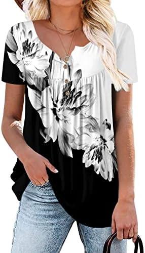 ROSELINLIN Women's Short Sleeve Shirts Floral Summer Tops Loose Fit for Leggings, XXL