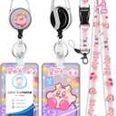 Akkya ID Badge Holder with Lanyard and Retractable Badge Reel Belt Clip, Cute Kawaii Cartoon Key Keychain Lanyards Clip On Badge Extender Vertical ID Sleeve Present for Girls Women